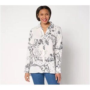 BEAUTIFUL by Lawrence Zarian High-Low Printed Shirt Cream 5X A680677